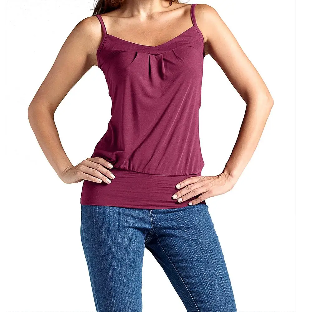 Summer Women Casual Spaghetti Strap Solid Color Sleeveless T shirt Tee