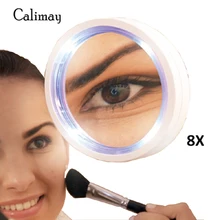 Портативный 8x увеличительное Стекло LED Макияж зеркало с 6 светодиодные фонари с подсветкой edge блокировки стакан на присоске