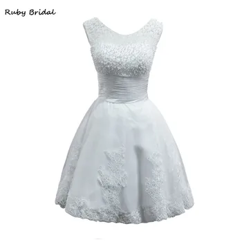 

Ruby Bridal 2017 Vestido De Festa A-line Mini Prom Dresses White Ivory Tulle Appliques Pearls Luxury Sweet 16 Party Gown KP66