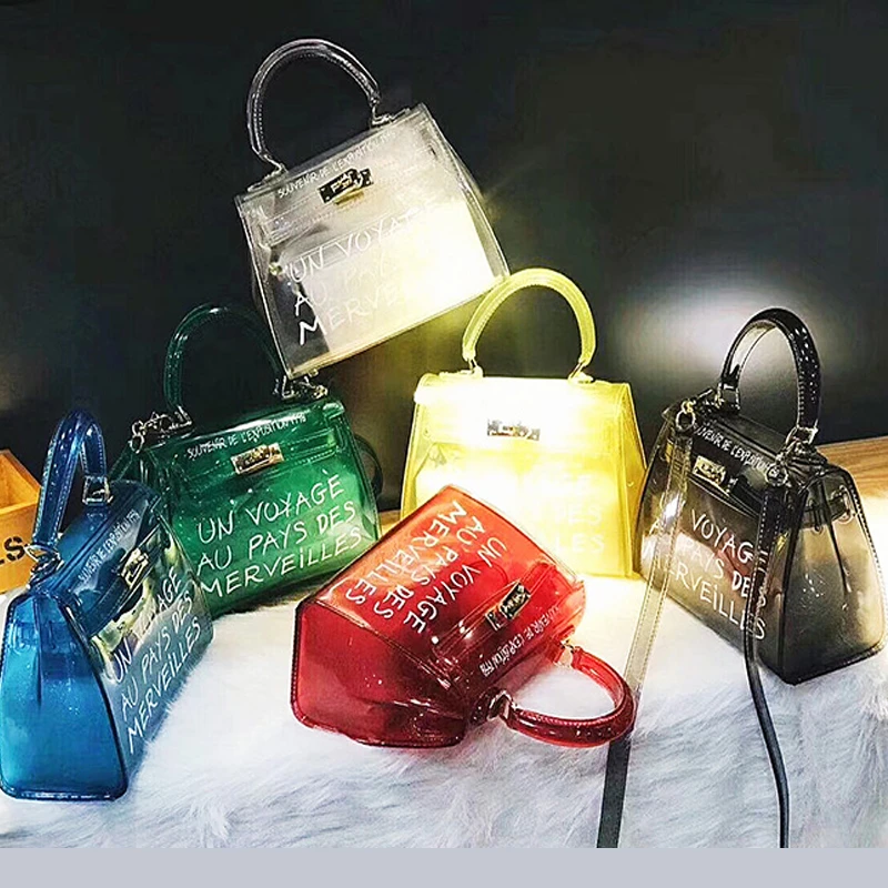 

famous brand hard jelly pvc female shoulder bags letter colored white black women handbags for france solid hasp shoulder bags