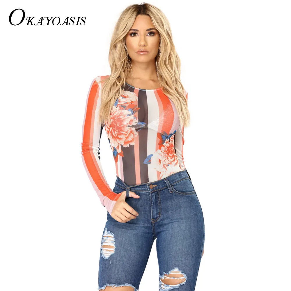 OKAYOASIS Elegant Bodysuit Women Spring Autumn Long Sleeve Skinny