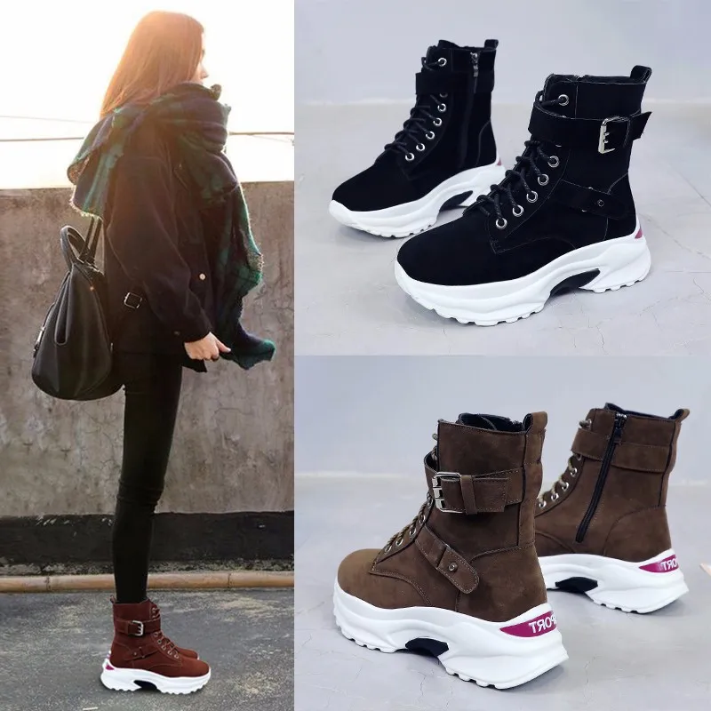 

Booties female 2019 autumn and winter new Korean version with thick platform women's boots wild high-top shoes women plus velvet
