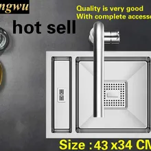 Роскошная Мини Бытовая кухонная ручная раковина одинарная мойка труба прочная 304 нержавеющая сталь Горячая 43x34 см