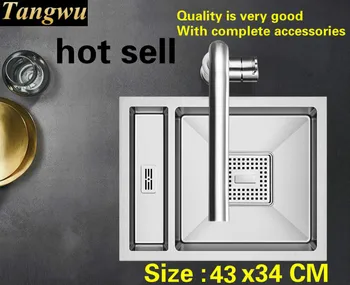 Buy Free Shipping Luxury Mini Household Kitchen Manual Sink Single Trough Trumpet Durable 304 Stainless Steel Hot Sell 43x34 CM