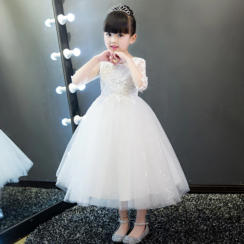 White Ball Gown Princess Dress Evening Birthday Party Appliques Hollow Out Half Sleeve Flower Girl Dresses Wedding Kids Clothes White Ball Gown Princess Dress Evening Birthday Party Appliques Hollow Out Half Sleeve Flower Girl Dresses Wedding Kids Clothes