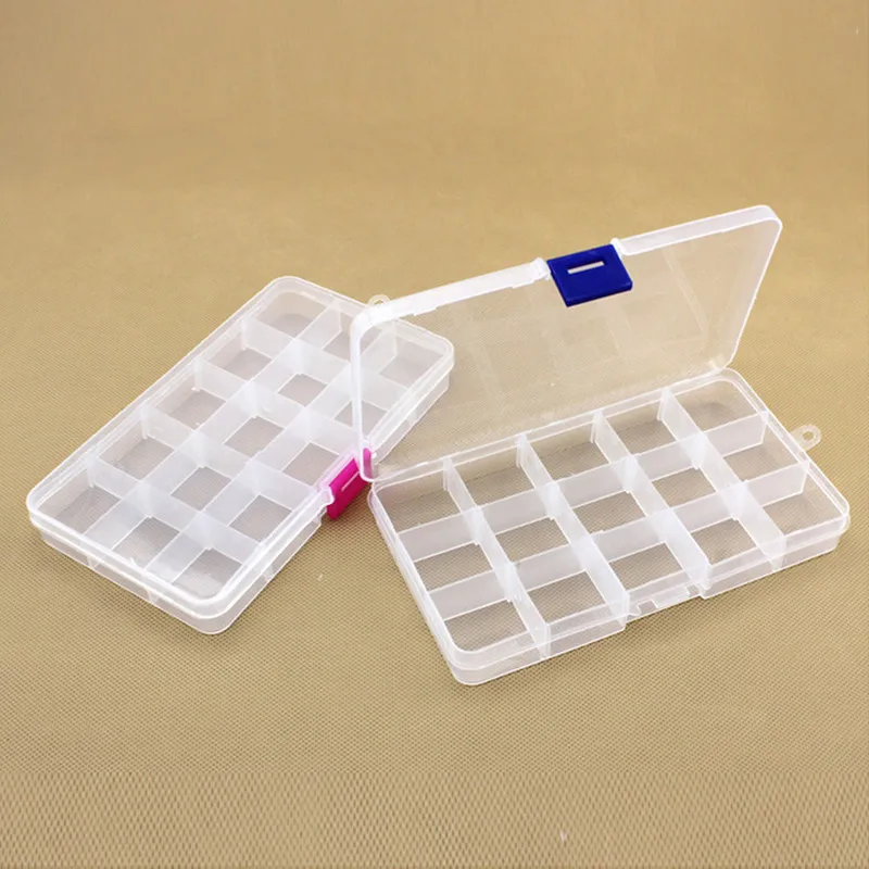 15 Slots Plastic Adjustable Jewelry Beads Storage Box Craft Organizer