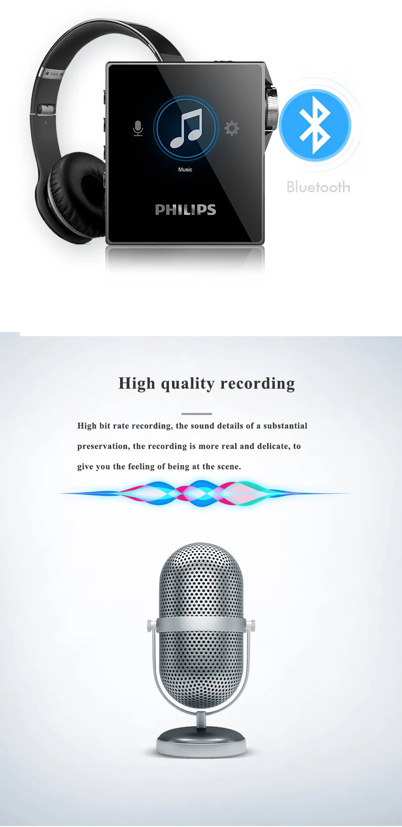 Philips DSD256 Hi-Res MP3 музыкальный плеер без потерь Rusuoo HIFI двухполосный Bluetooth с функцией записи SA8332