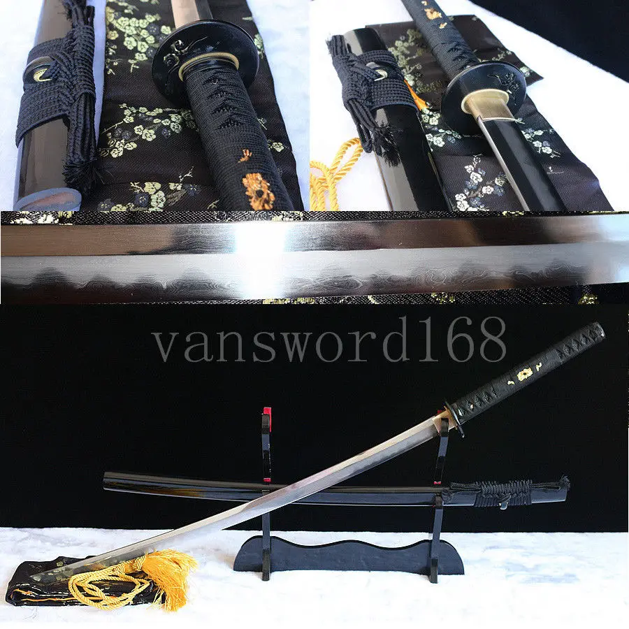 

Japanese Samurai Katana Sword Folded Steel Clay Tempered Abrasive Blade sharp.