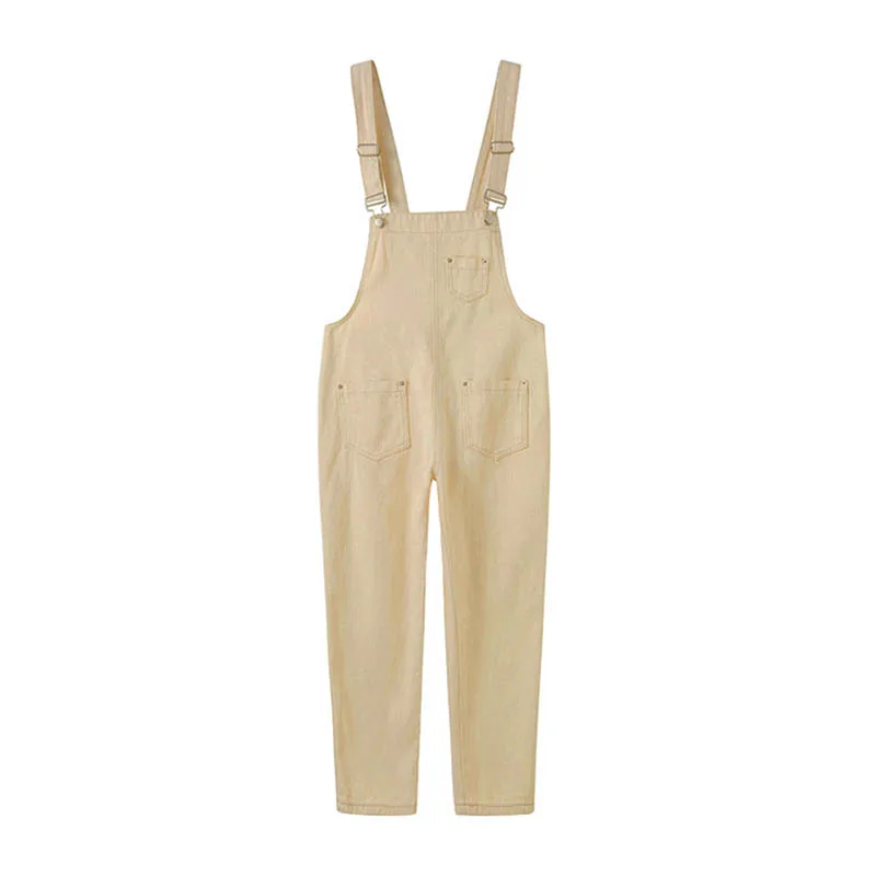 

PERHAPS U khaki bib denim overall dungarees full length pockets women spring autumn casual high street hole J0070