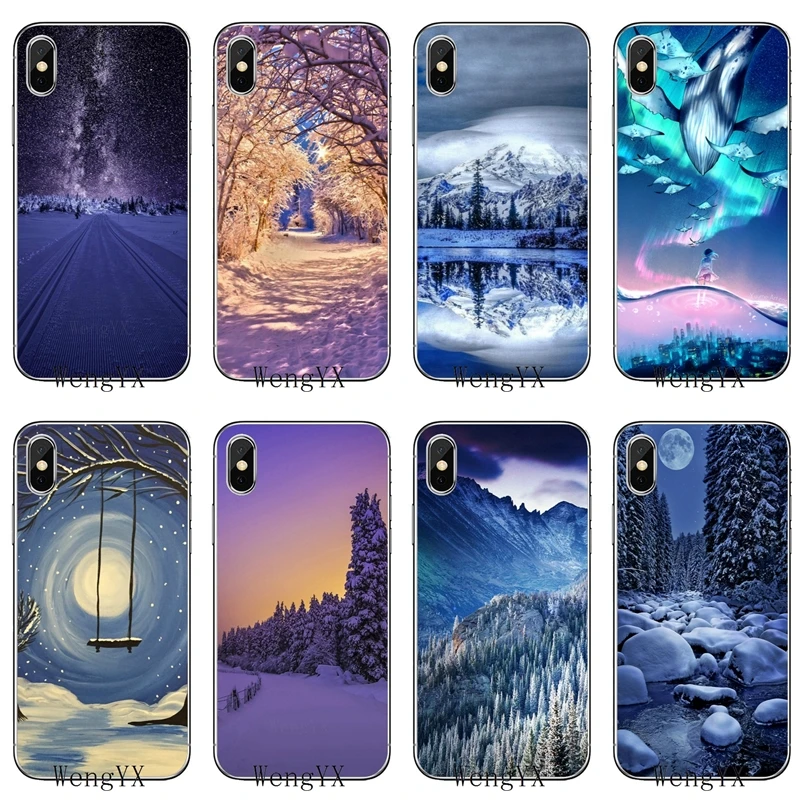 

For Xiaomi Redmi S2 3S 4 4A 4x 5 plus 6 6A Note 3 4 5 5A 6 Pro Pocophone F1 Landscape Winter Light Snow Luxury Soft phone case