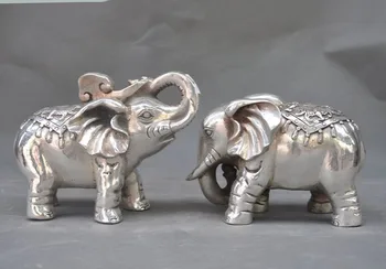

wedding decoration Collect Old Chinese Tibet silver fengshui animal Ruyi Elephant lucky statue pair
