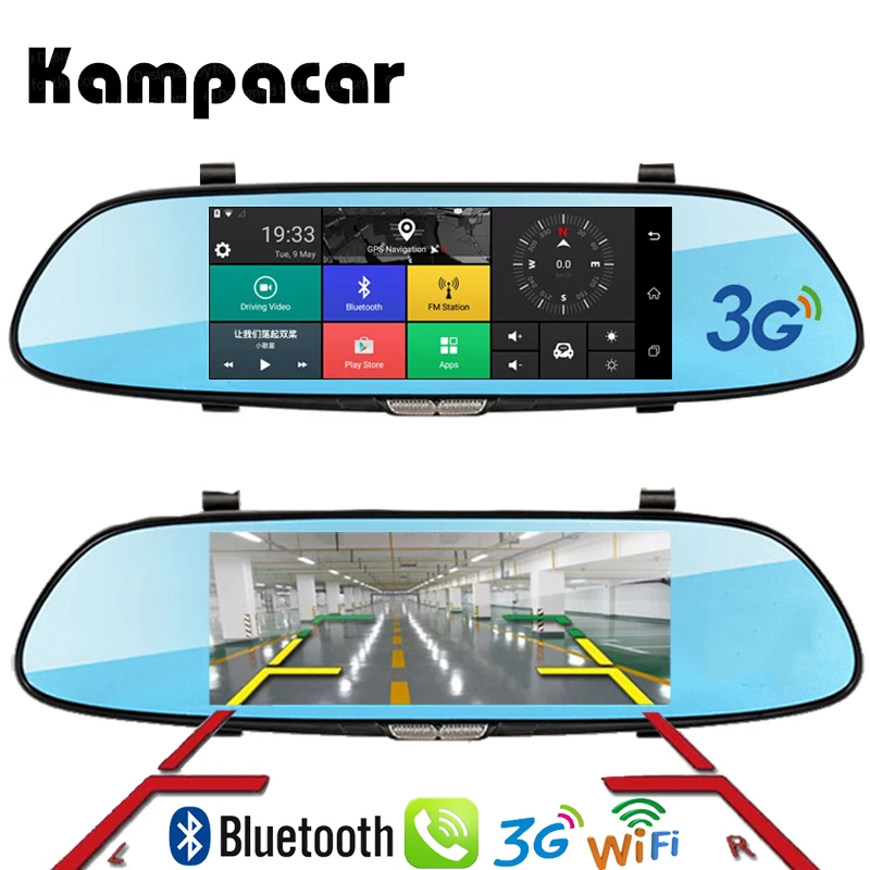 

Kampacar HD 7" Car Camera Mirror Android Dash Cam GPS Registrator Car Dvr 3G Rear view Mirror With Navigator Wifi Video Recorder