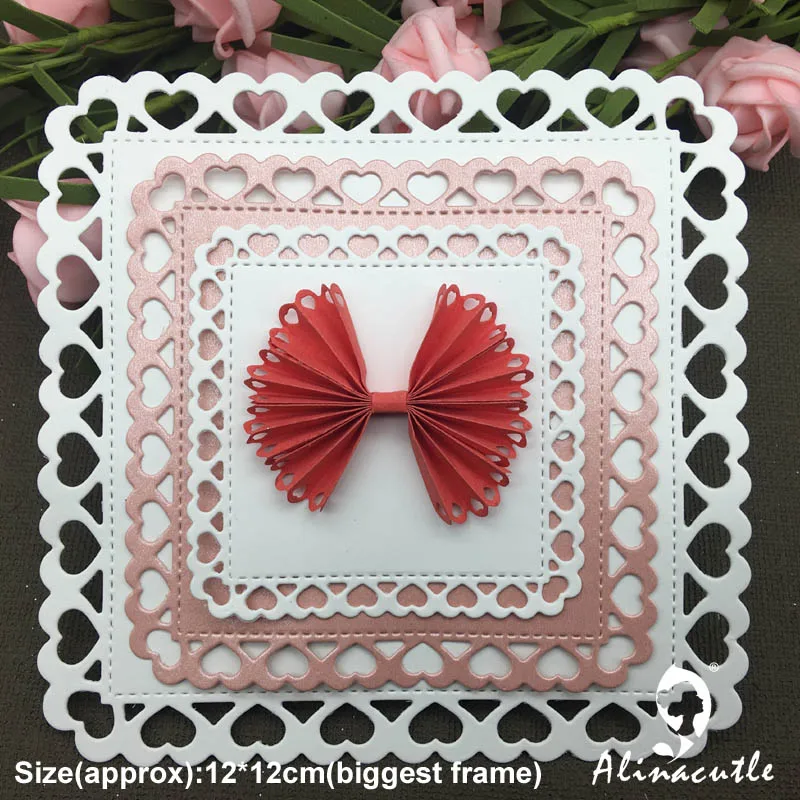 

METAL CUTTING DIE cut square frame nesting heart rosette Alinacraft Scrapbook paper craft album card punch knife art cutter die