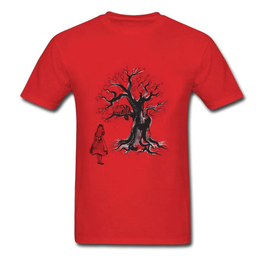 The Cheshires Tree sumi-e (monochrome) Funny Mens T Shirt Round Neck Short Sleeve 100% Cotton Tops & Tees Clothing Shirt The Cheshires Tree sumi-e (monochrome) red