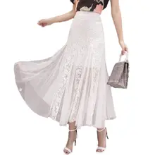 Новые весенне-летние женские офисные гофрированные длинные юбки с высокой талией женские тонкие лоскутные сетчатые кружевные макси юбки-трубы M254