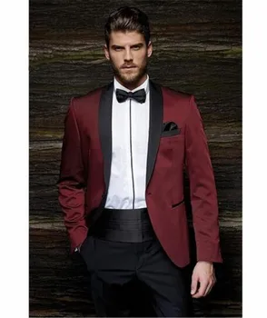 

Burgundy Jacket+Pants Men Suit Slim Fit Single Breast Men Suits Latest Coat Pant Wedding Party Blazer Groom Tuxedos Costum Made