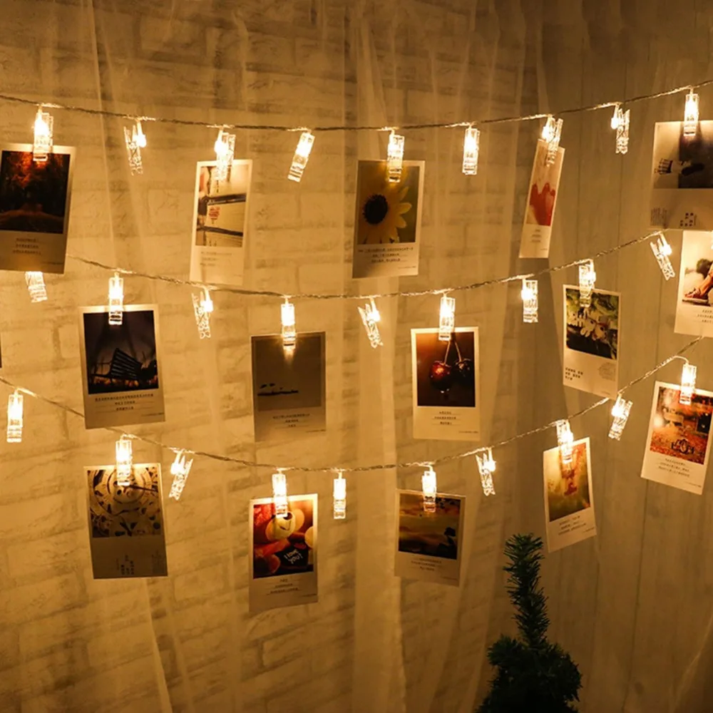 

AIMENGTE 10/20 Clips Garland Card Photo Clip Led String Fairy Lights Novelty Festival Christmas Wedding Valentines Decoration