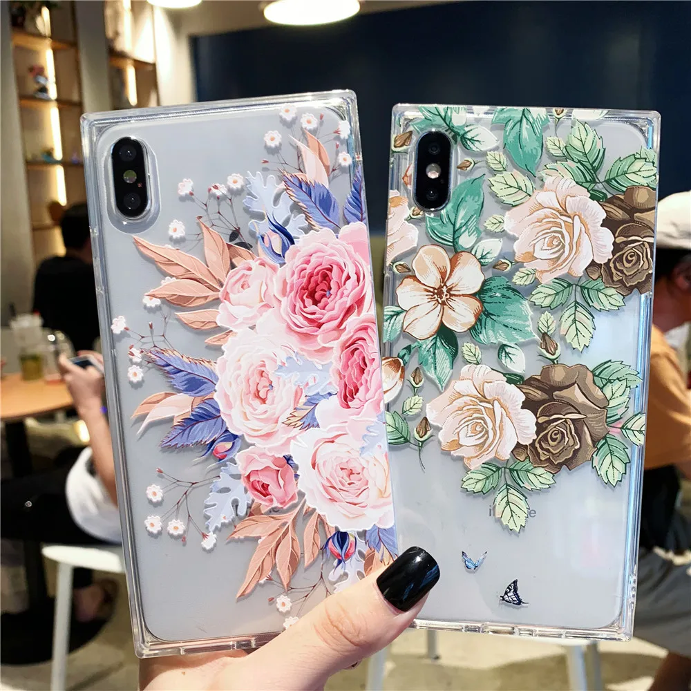 Прозрачный квадратный чехол для iPhone X XS MAX XR 8 7 6 S Plus роскошный силиконовый мягкий |