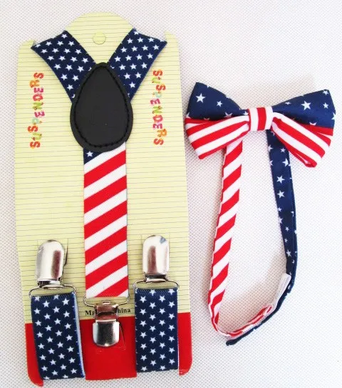 Бесплатная доставка 2018 Новая модная детская одежда для мальчиков Флаг США печати галстуки и подтяжки наборы