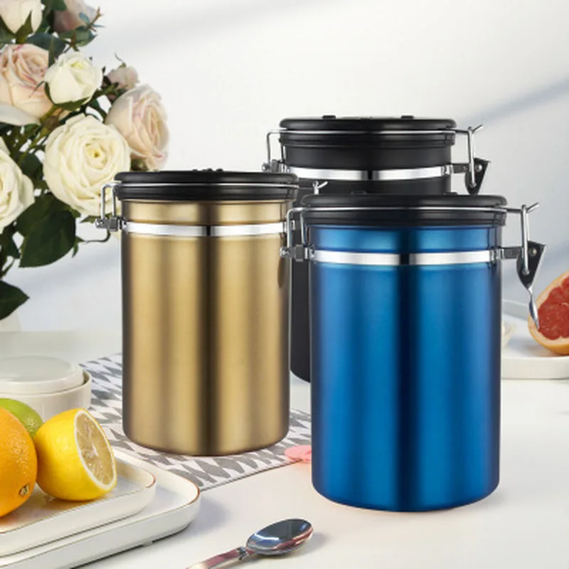 

Stainless Steel Dust-proof Coffee Container Large Airtight Tea Storage Bottle Coffee Powder Organizer Exhaust Valve Kitchen Tool