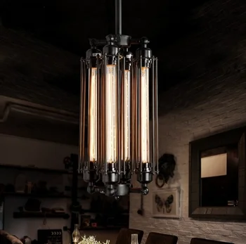 

Loft iron pendant light 4 edison bulbs. nightclub industrial Steampunk metal punk lamp. Vintage retro deco Lighting Fixture