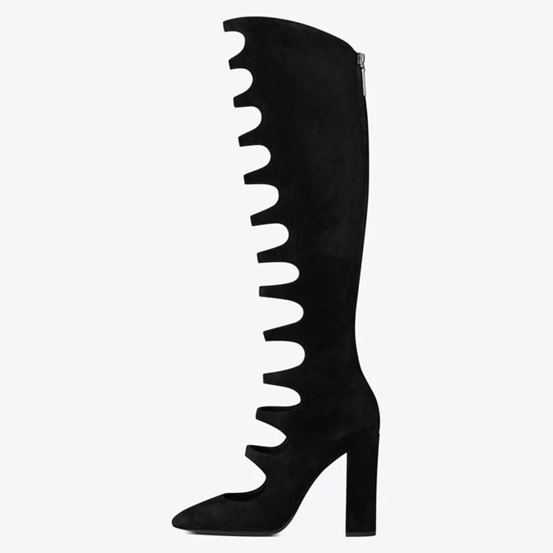 Otoño Sandalia Choo Back Eunice Mujeres Chunky Recortes Altos A Verano 2018 Tacones Muslo Botas Rodilla Altas Negro Zipper PBFqSq