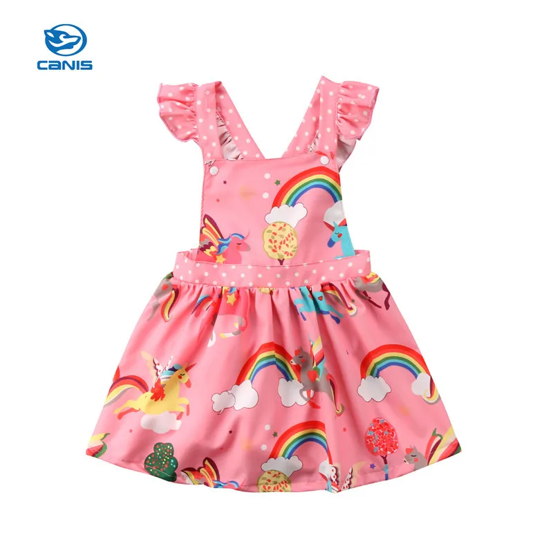 

2018 Brand New Infant Child Kids Baby Girls Unicorn Backless Tutu Dress Rainbow Colorful Toddler Princess Party Dresses 1-6T