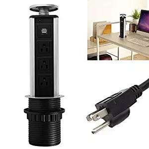 

Retractable Pop Up Power Socket 3 US Plug and 2 USB Ports Safe Outlet For Household Kitchen Office Electronics and Any USB Devic