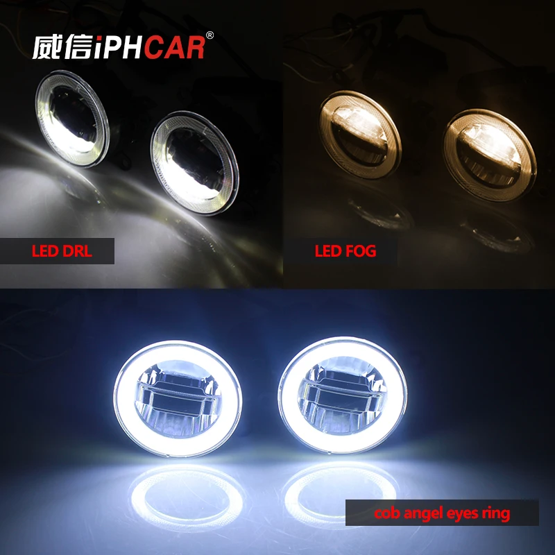 

Free Shipping IPHCAR Car Styling Universal High and Good Quality Super Bright Optical COB Angel Eyes LED Fog Light with LED DRL