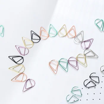 

50Pcs Lovely Metal Material Drop Shape Paper Clips Gold Silver Color Funny Kawaii Bookmark Office Shool Stationery Marking Clips