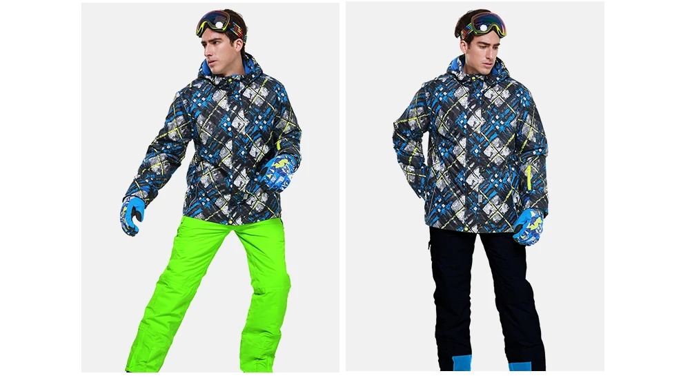 Мужская лыжная куртка с синим принтом, зимний лыжный костюм, Водонепроницаемая дышащая лыжная куртка, теплая куртка для сноуборда