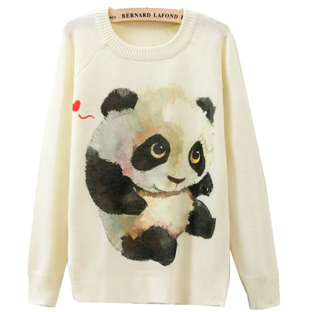 Cute Panda Print Women Winter Sweaters and Pullovers Korean Style Long