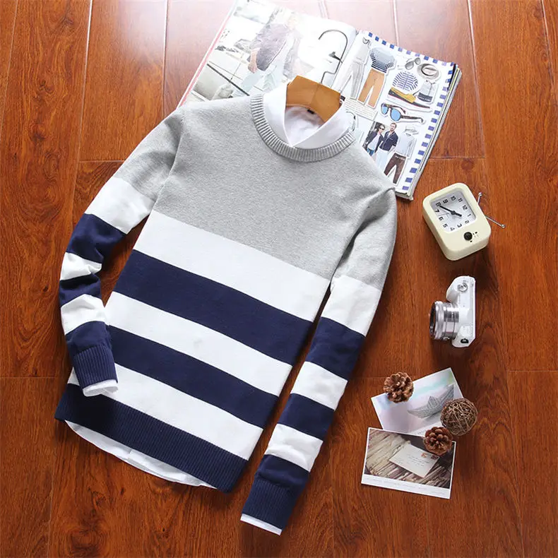 2018 New Mens Pullover Sweaters Autumn Winter Pure Cotton Sweater Pullovers Male Jumpers Striped MuLS Brand Knitwears Boys M-4XL 06