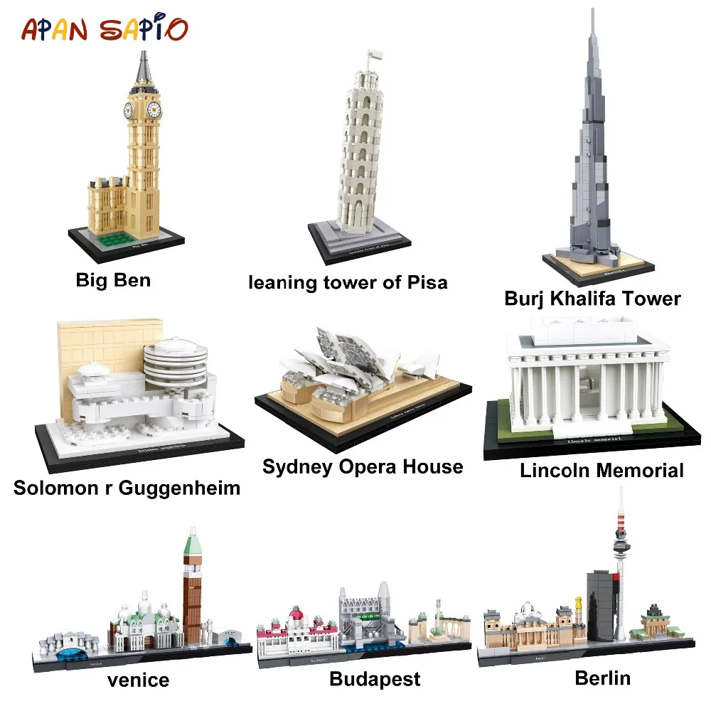 

Famous Architecture Building Blocks Model World Classic City Bricks Model New York Kids Toys Gifts Compatible with Legoe Duplos