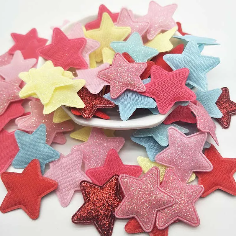 

100pcs/lot 3.3cm Glitter Star Padded Appliques For Baby Clip Accessories DIY Kid patches and Cake Insert Cards