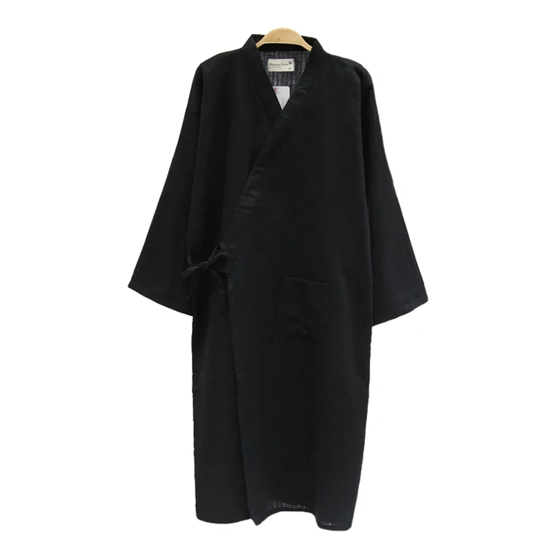 

Casual Men Solid Pajamas Robes Loose Cotton Sleepwear Home Wear 2019 New Male Nightgown Japanese Style Kimono Bathrobe Gown