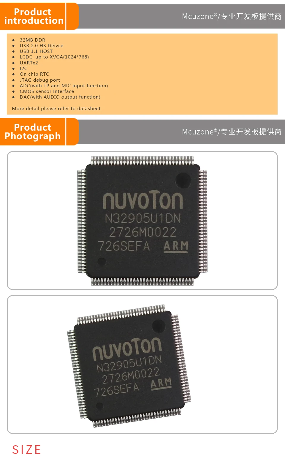 N32905U1DN, NUVOTON ARM926 core на основе Soc, с чипом 32 Мб DDR, USB, лсдрп, КМОП интерфейс экранного меню кодек, QFP128