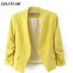 Qazxsw новый осень 2017 г. короткие Куртки Карамельный цвет Для женщин верхняя одежда весна тонкий короткий Дизайн костюм пальто S/M/L/ XL