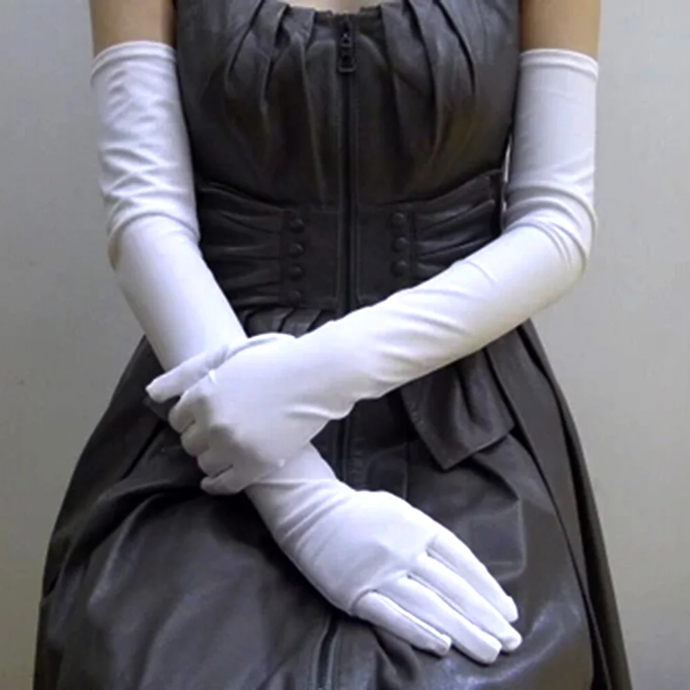 Smooth Stretchy Etiquette Gloves: Full-Finger Purple & Yellow Long Lady Gloves For Prom & Evening:Wedding , Party & Events