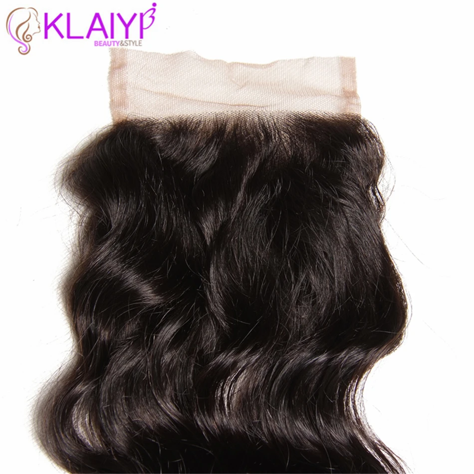 Klaiyi Hair Brazilian Natural Wave Lace Closure Free Part 4 PCS Human Hair Bundles With Closure Swiss Lace Remy Hair Extension