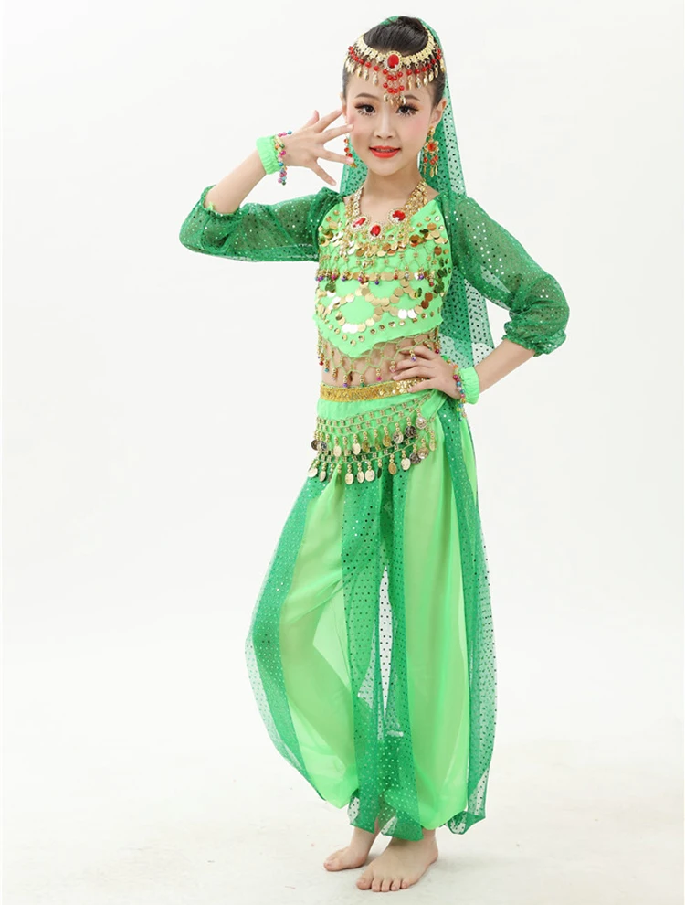 6 шт./компл. живота детские танцевальные костюмы танец живота Болливуд танцевальные подарок для девочек S-XL одежда с длинным рукавом Индийский платье для детей