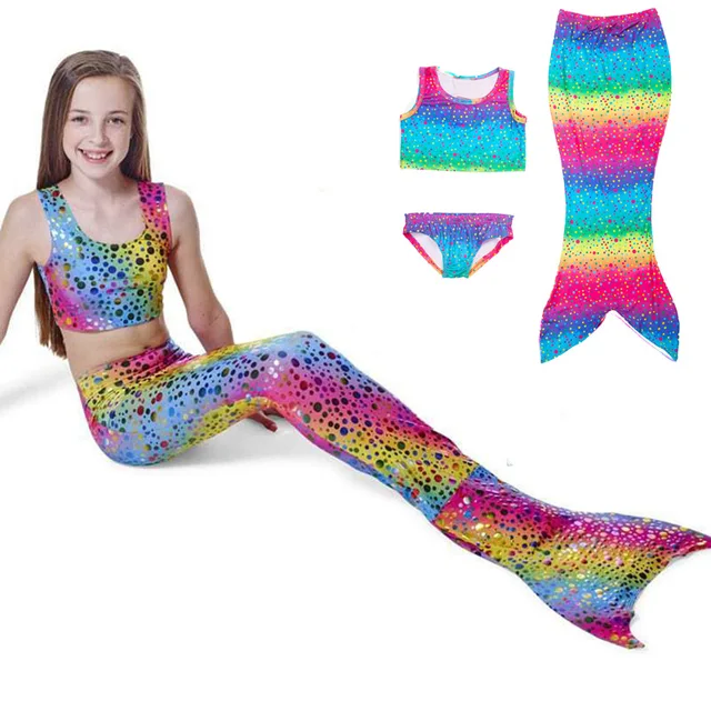 Special Price Children's Mermaid Tail Swimsuit Girls Bikini Mermaid 3 Piece Mermaid Swimwear Kid's Wear