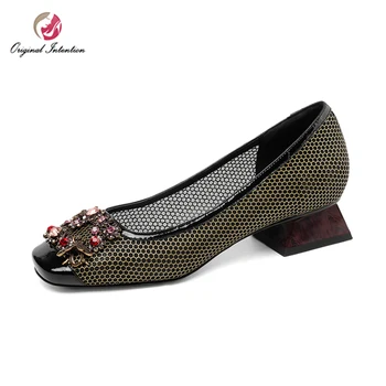 

Original Intention 2019 Gorgeous Women Flats Squre Toe Beautiful Decoration Black Low Block Shoes Woman Plus Size 4-10.5
