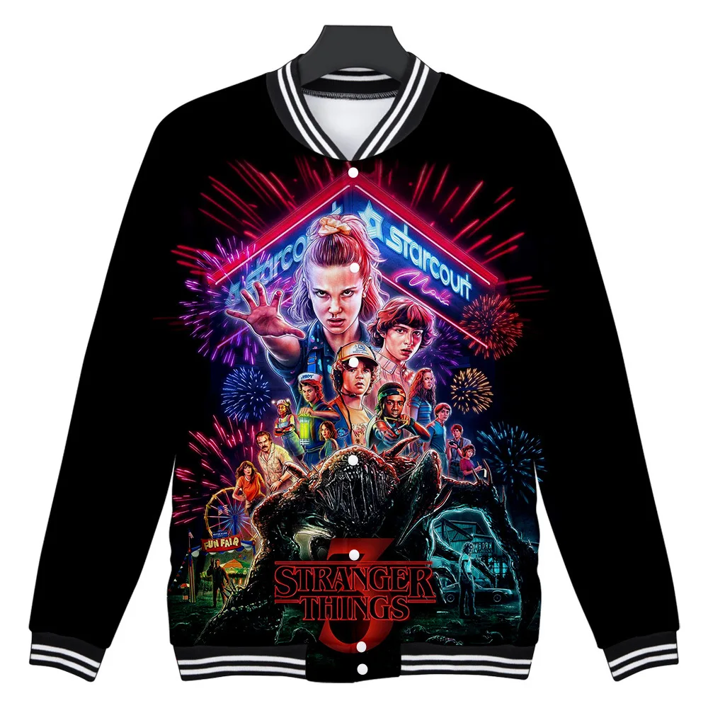 

Stranger Things 3 3d Printed Zip-up Baseball Jacket Casual Men's Jackets Coat for Men Hoodies Harajuku Tracksuits Bomber Jacket