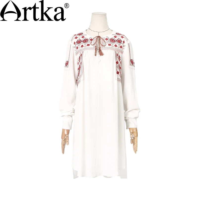 Artka женская ретро новая коллекция весенней одежды с длинными рукавами лоскутная хлопоковая белая высококачественная элегантная удобная руюашка с вышивкой SA10230Q