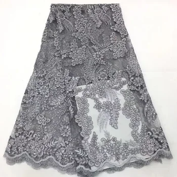 

2020 Grey Milk Silk Lace African Nigerian Net Lace Fabric With Sequins High Quality French Mesh Lace Fabric For Wedding Sewing
