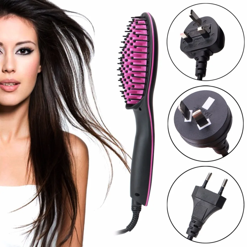 Hair Straightener Comb Ceramic Temperature LCD Simply Electric Brush UK/EU/AU/US Plug Newin