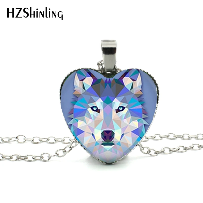 New Blue Wolf Heart Necklace Howling Wolf Heart Pendant Jewelry Wolf Pendant Murano Glass Heart Necklace HZ3