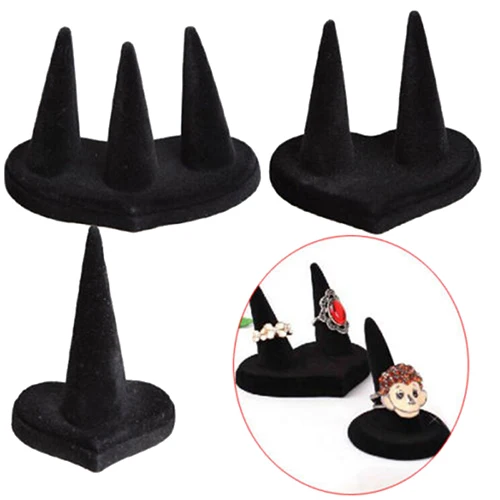 New Hot Sale 1Pcs Black Velvet 1/2/3 Finger Ring Stand Jewelry Holder Display Women Fashion Jewelry Gift For Lady Women
