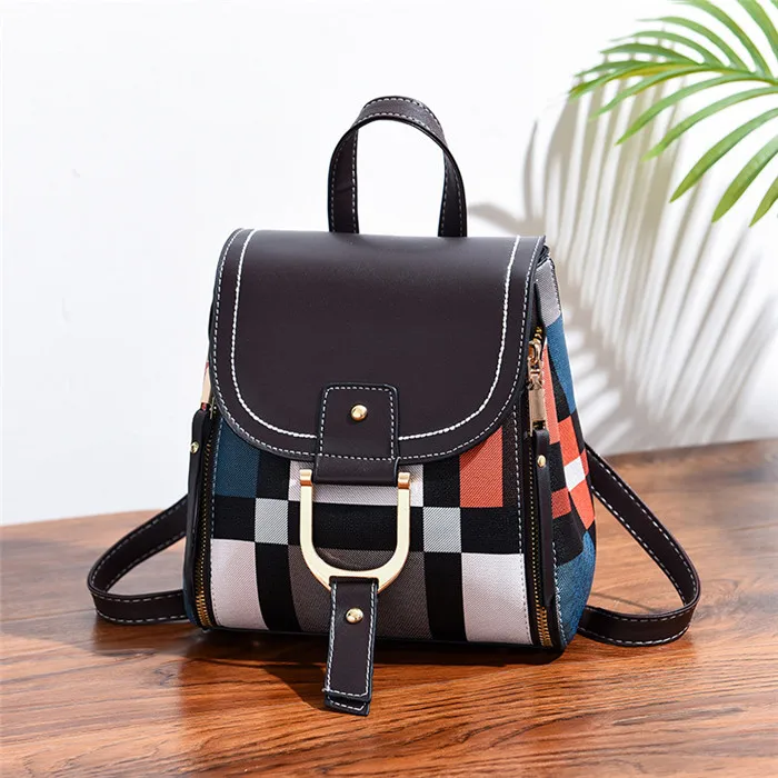Летний женский рюкзак из искусственной кожи, маленькая сумка через плечо, Ретро стиль, панельная дорожная сумка, школьные сумки для девочек, рюкзаки - Цвет: coffee